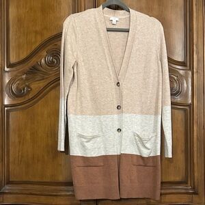NEW J. Jill Tan Grey Brown Colorblock Button Down Cardigan with Front Pockets S
